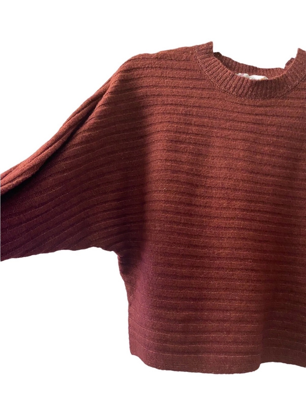 Pink Rose Ribbed Cropped Crewneck Sweater in Rust - Picture 4 of 8